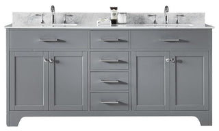 72" Double Sink Bathroom Vanity With Carrara Marble Top
