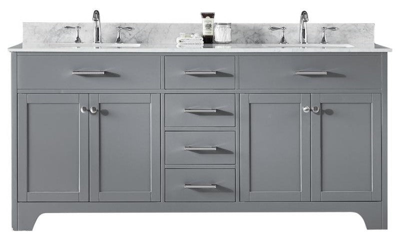 72" Double Sink Bathroom Vanity With Carrara Marble Top