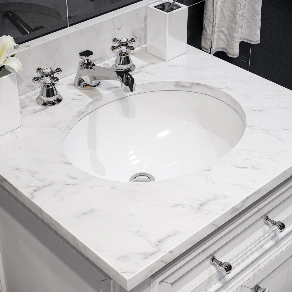 Derby White Bathroom Vanity, Pure White, 24" Wide, No Mirror, No Faucet