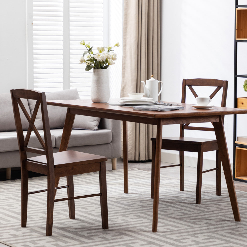 Set of 2 Cross Back Wood Chairs, All Johan Walnut
