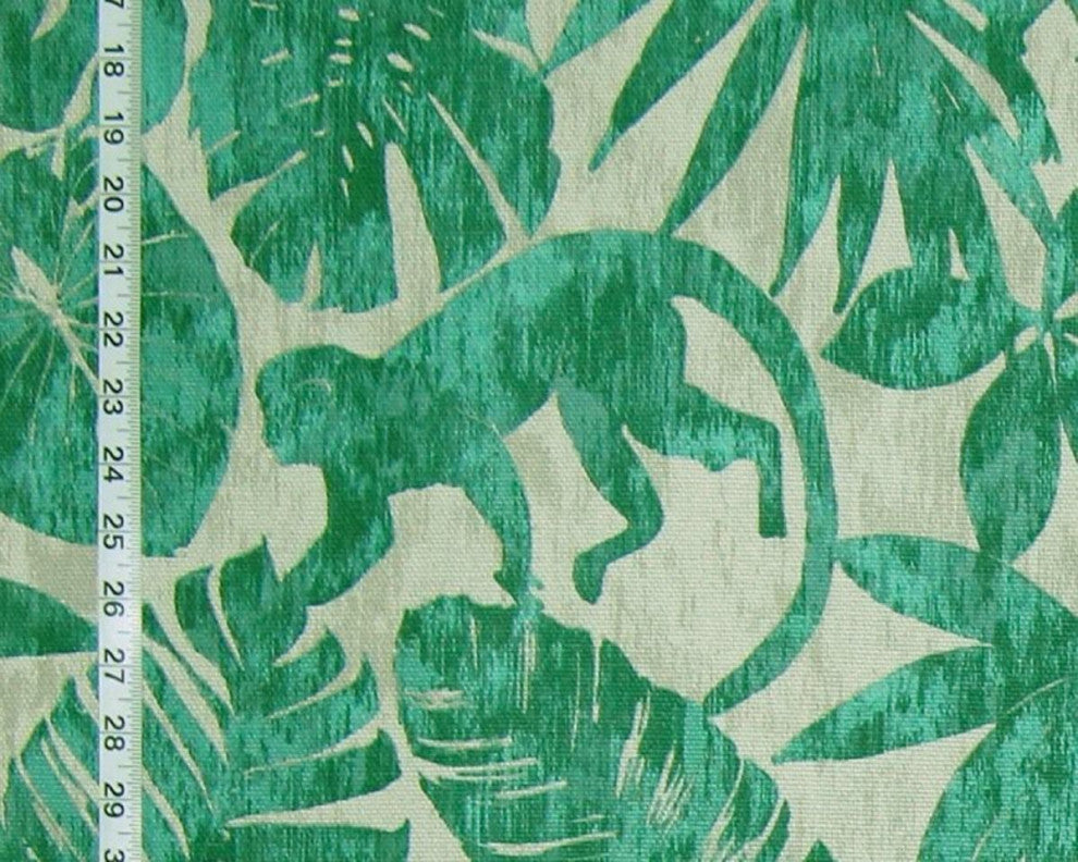 Green Monkey Fabric Jungle Silhouette Upholstery Drapery Material, Standard Cut