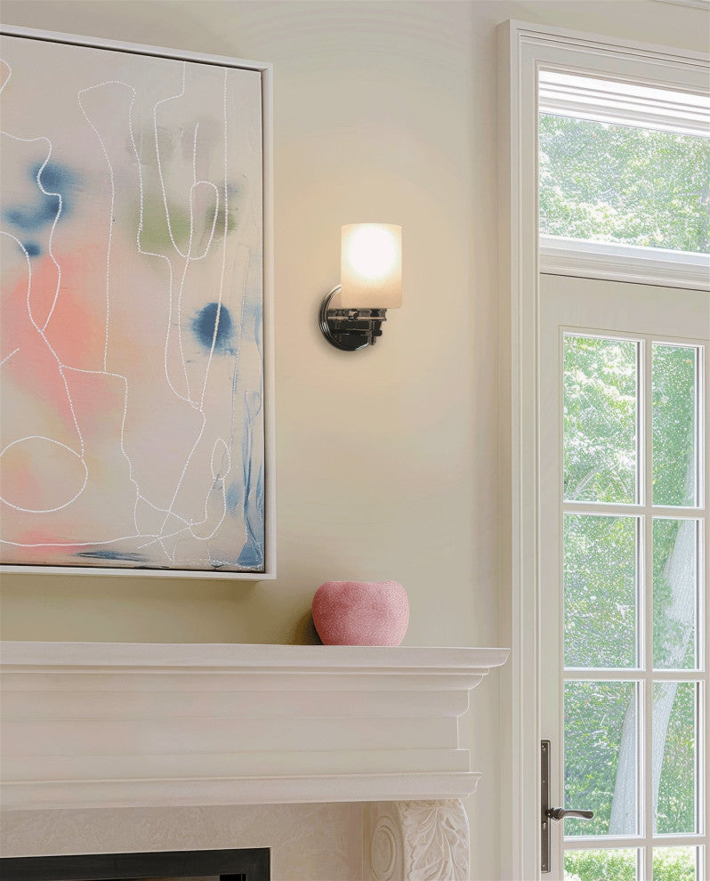 Kira Home Phoebe 8" Wall Sconce/ Light + Frosted Seeded Glass Shade, Chrome