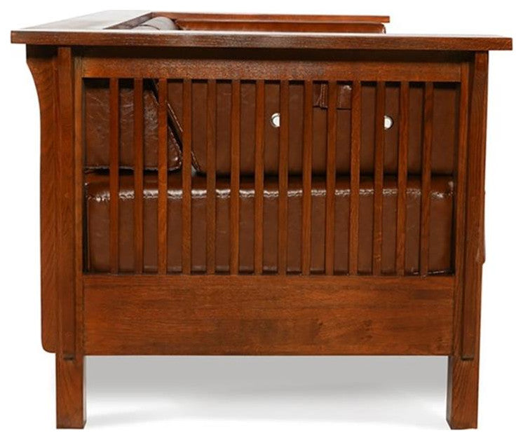 Arts and Crafts / Craftsman Cubic Slat Side Love Seat - Chestnut Brown Leather