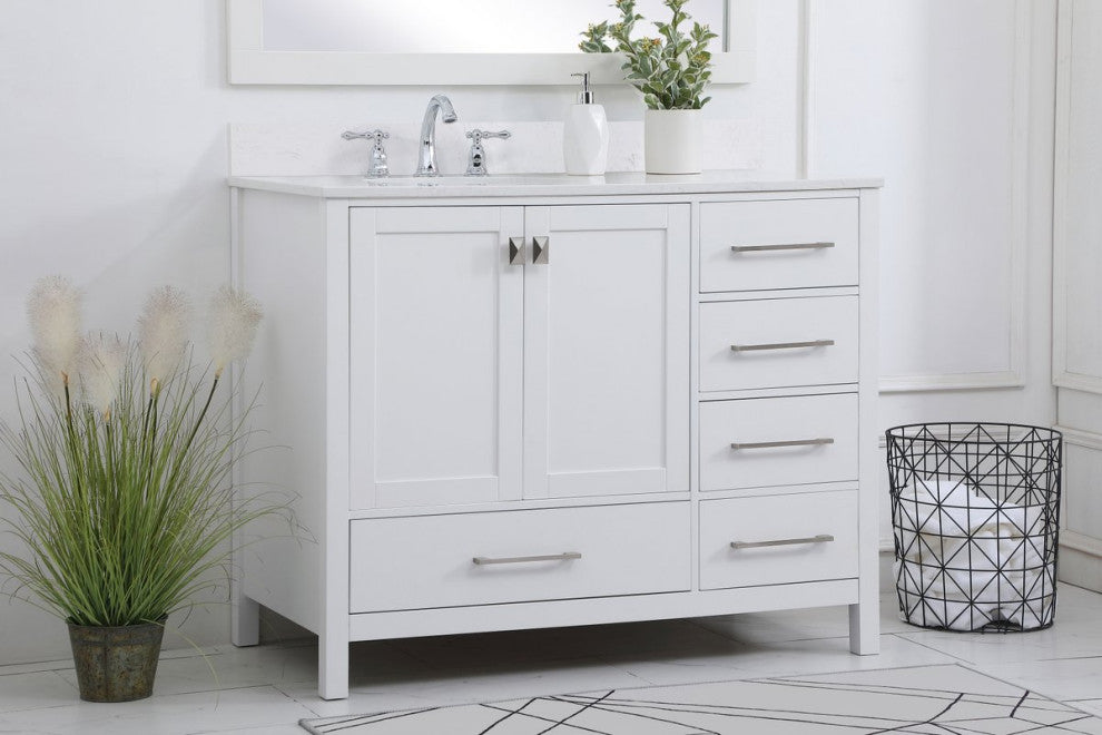 Iris 42" Single Bathroom Vanity, White With Backsplash
