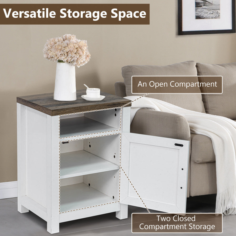 Farmhouse Nightstand with Drawer Storage