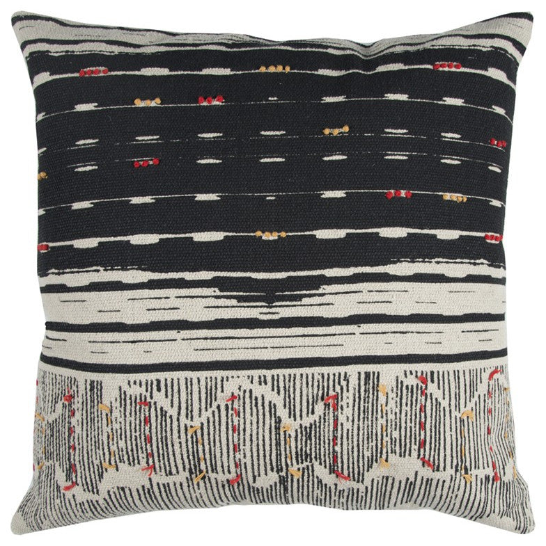 Black White Kantha Stitch and Knots Throw Pillow