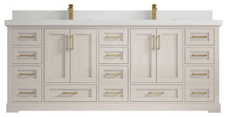 Boston 84" Double Sink Bath Vanity in Fine Grain 2" White Quartz
