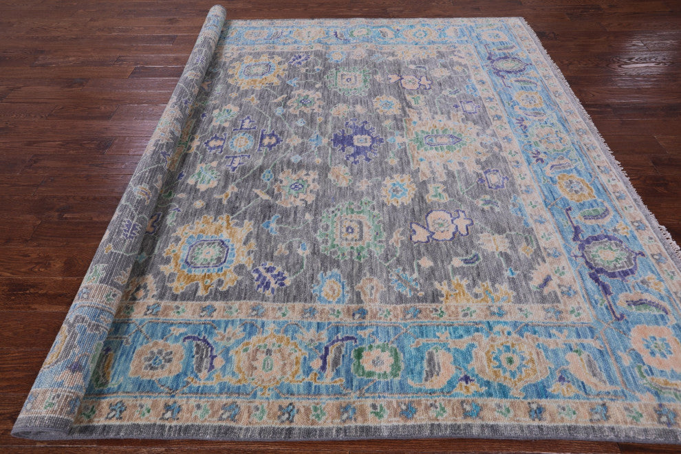 8' Square Handmade Turkish Oushak Wool Rug - Q13440