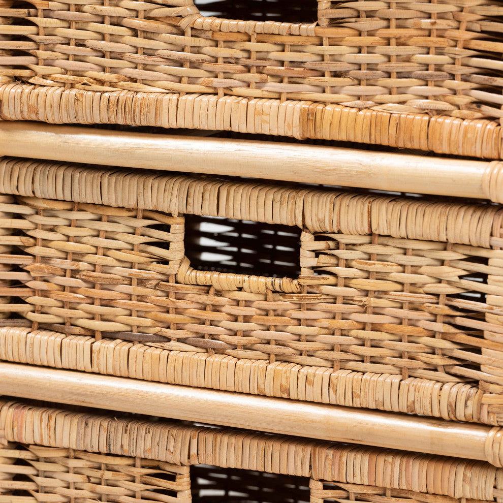 Dariana Modern Bohemian Natural Brown Rattan 6-Drawer Storage Cabinet