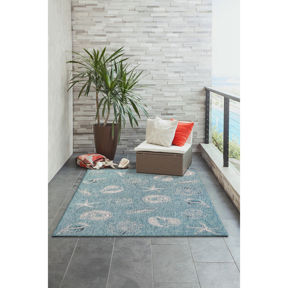 Carmel Shells Indoor/Outdoor Rug, Aqua, 3'3"x4'11"