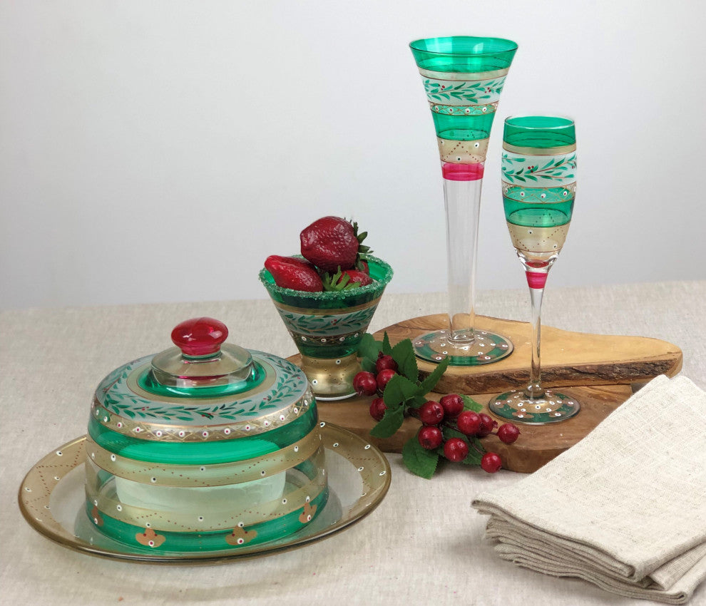 Christmas Garland Hollow Flute Glasses, Set of 2