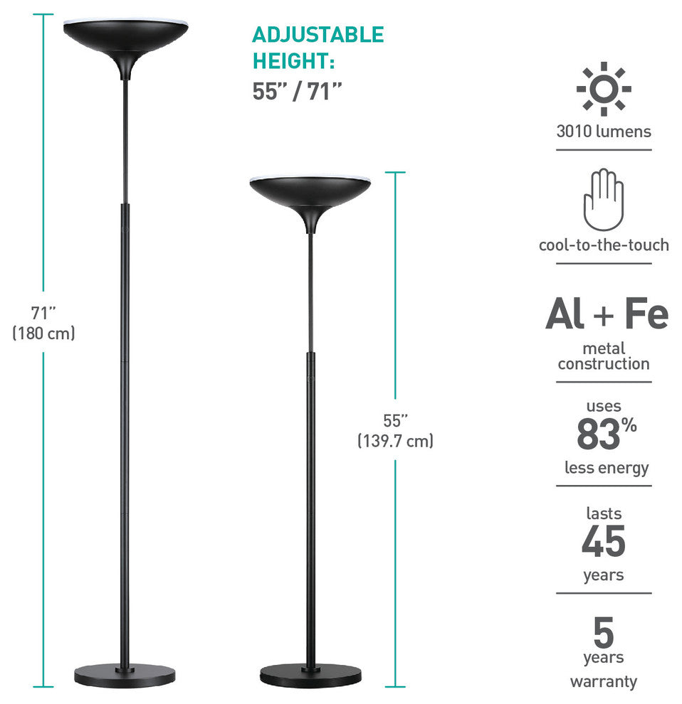71 in. Matte Black Energy Star Dimmable LED Floor Lamp Torchiere
