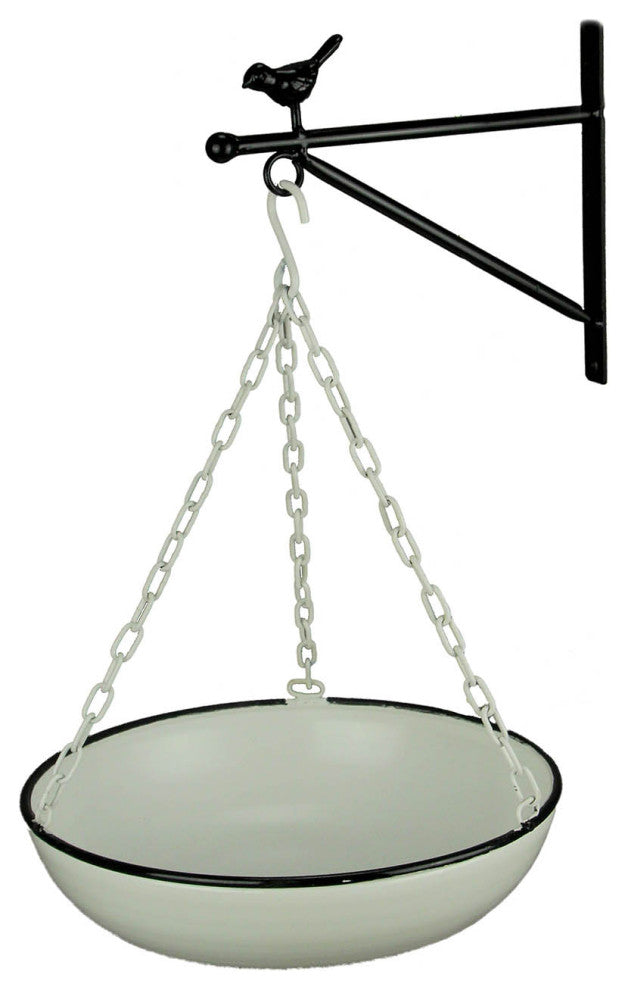 Black and White Enamel Metal Wall Mounted Bowl and Bracket