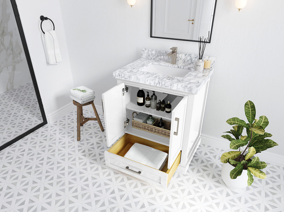 Boston 30 Single Sink Bath Vanity in White 1.5" Empira Quartz
