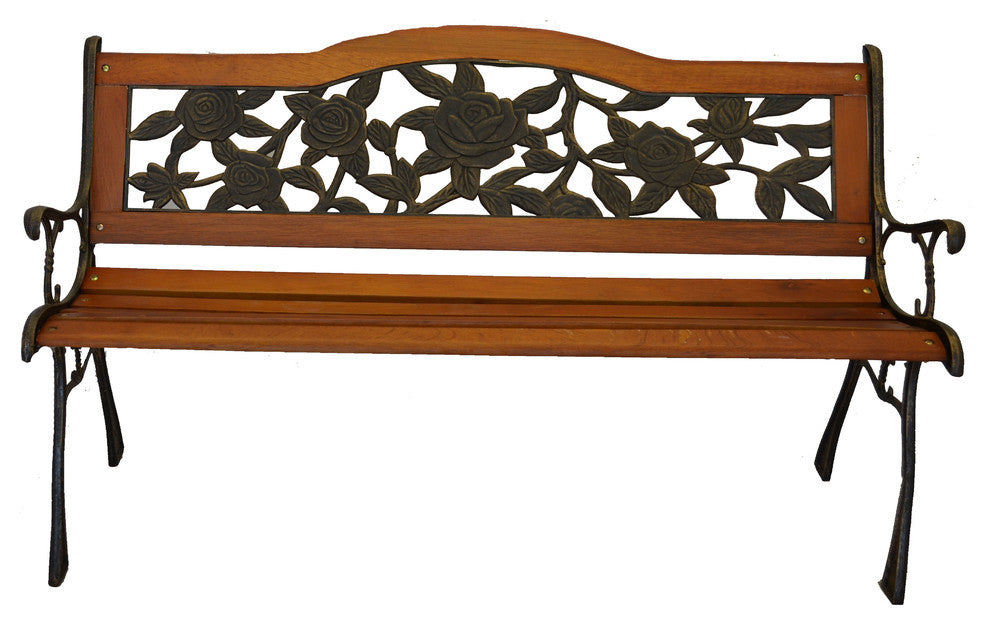 Rose Bloom Cast Iron Park Bench, Resin Back Insert, V2