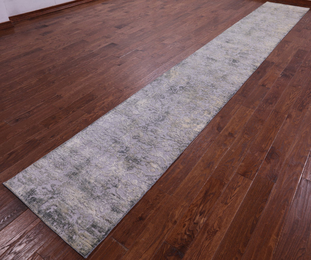Wool and Silk Handmade Modern Runner Rug 2' 6" X 17' 8" Q11781