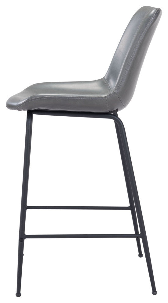 Counter Stool Chair, Faux Vinyl Leather, Steel, Gray, Black, Mid Century