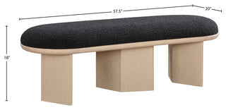 Wilshire Boucle Fabric Upholstered Bench, Black, Natural Oak Finish