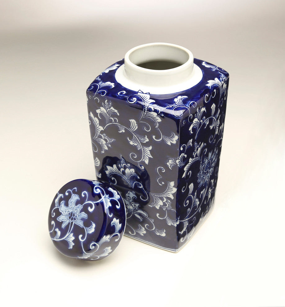 12" Square Blue & White Jar