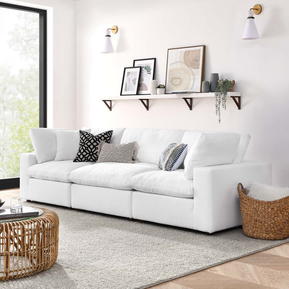 Commix Down Filled Overstuffed 3-Piece Sectional Sofa Set, Pure White