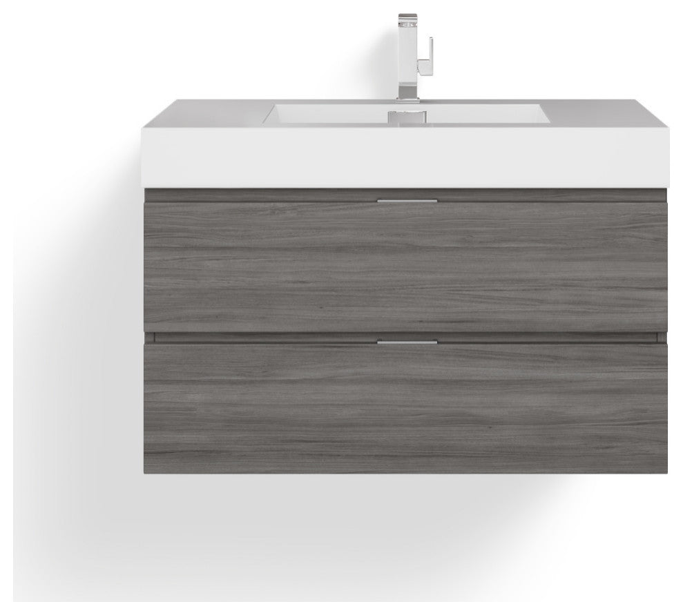 Boutique Bath Vanity, Vulcan Ash Gray, 36", Single Sink, Wall Mount