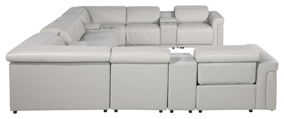 GIOVANNI 12-Piece, 4-Power Reclining Italian Leather Sectional, Light Gray