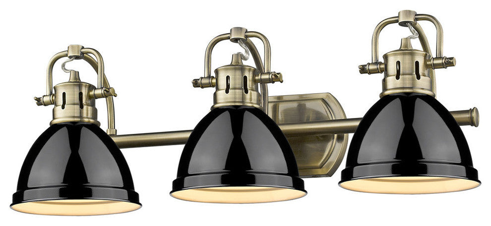 Golden Duncan 3 Light Bath Vanity, Aged Brass, Black Shades