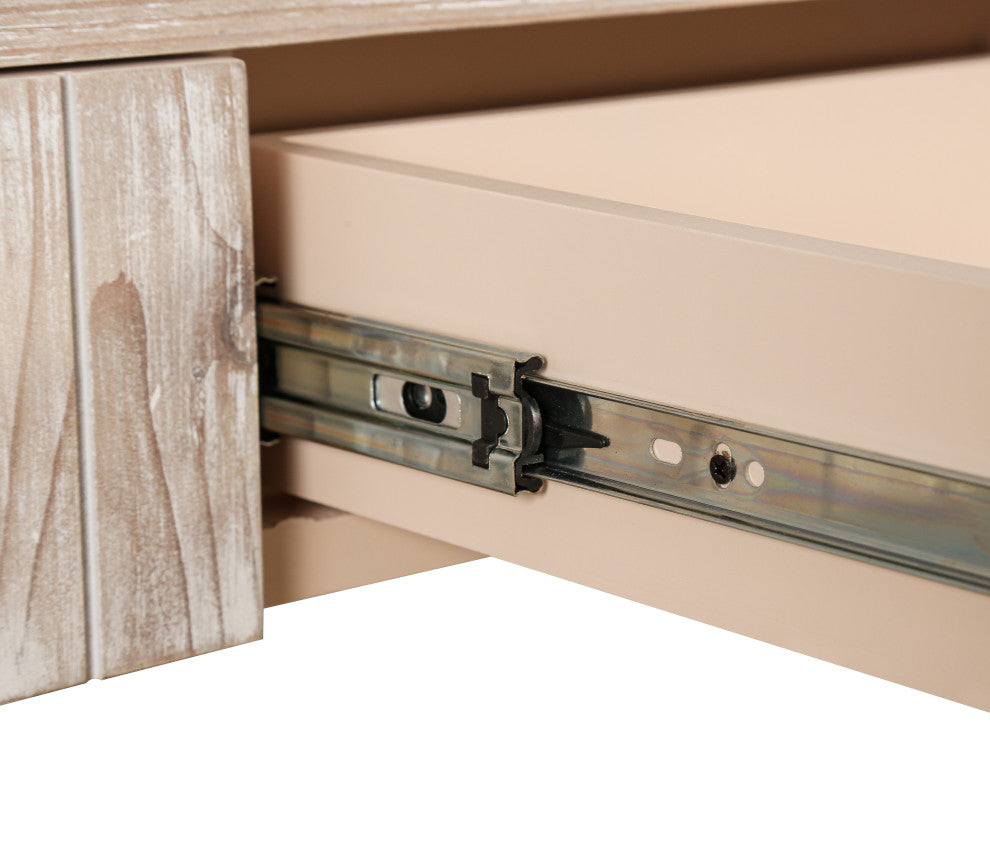 GDF Studio 59" Vintage Farmhouse Console Table With Drawers, Natural Wood Washed
