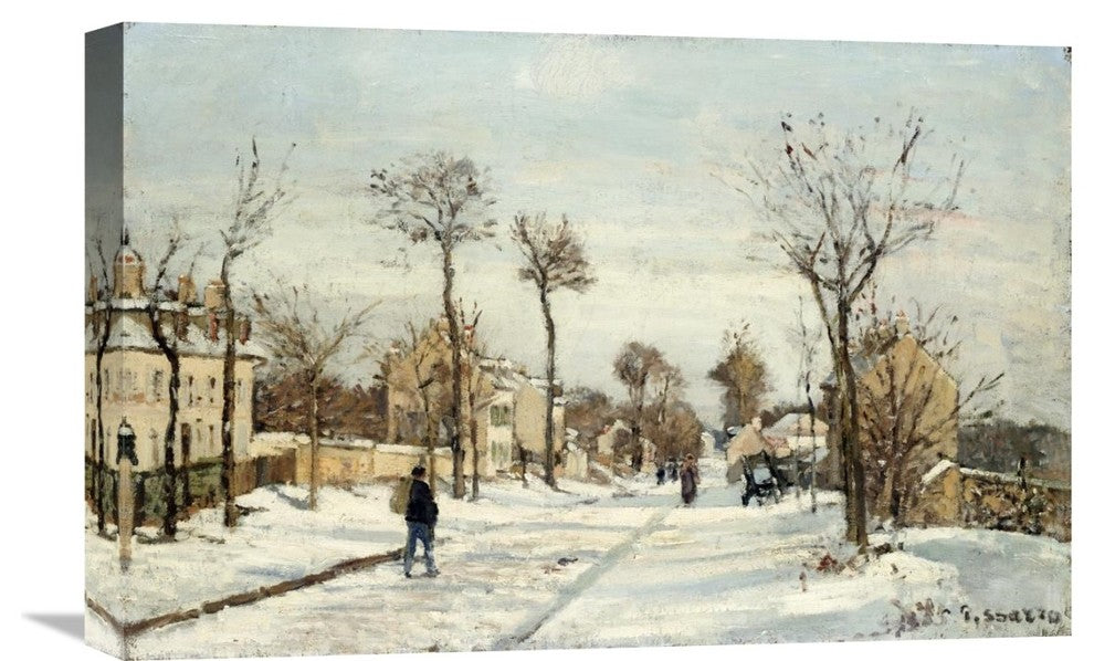 "Snowy Road, Louveciennes" Stretched Canvas Giclee by Camille Pissarro, 22"x14"