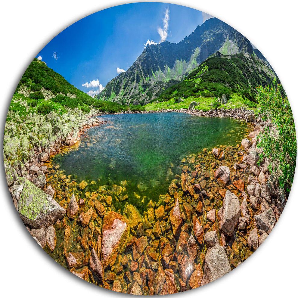 Stunning Lake In Mountains Panorama, Seashore Round Metal Wall Art, 38"