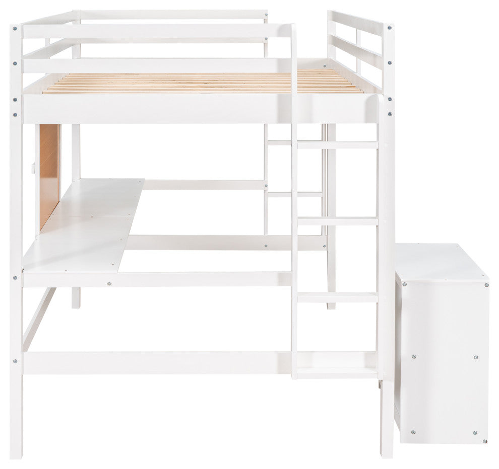 Gewnee Full size Wood Loft Bed with Desk and Writing Board in White