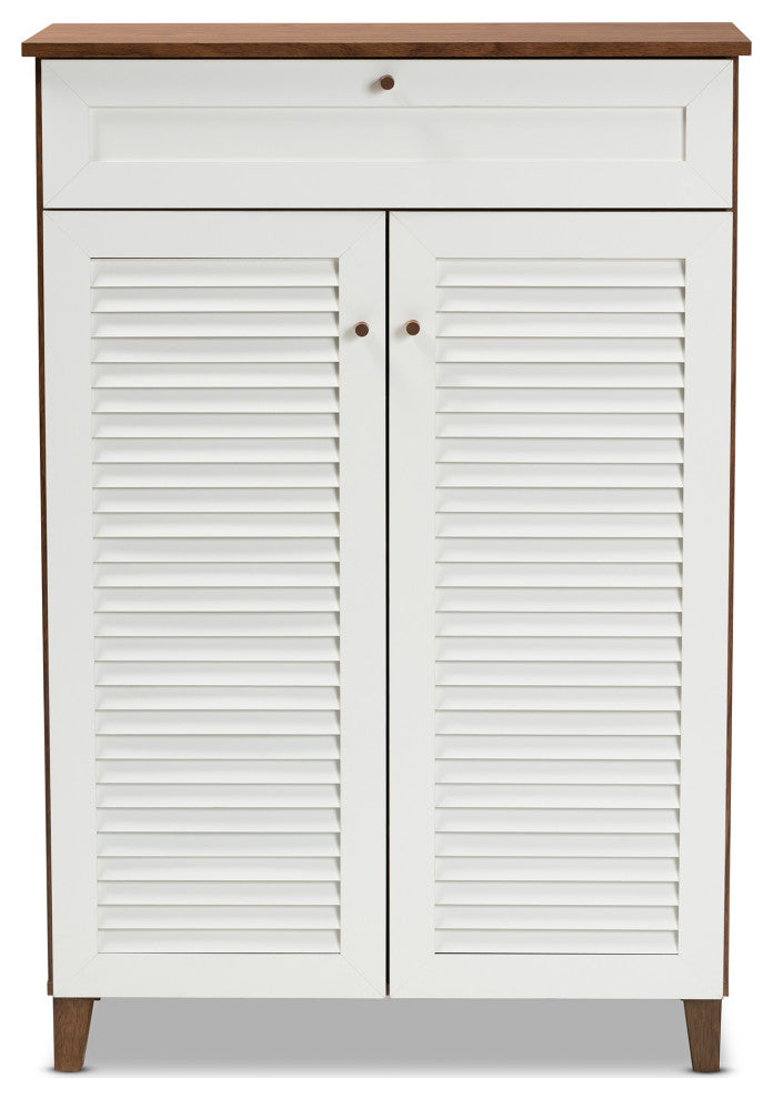 Websterson 5-Shelf Shoe Storage Cabinet, White-Walnut With Drawer