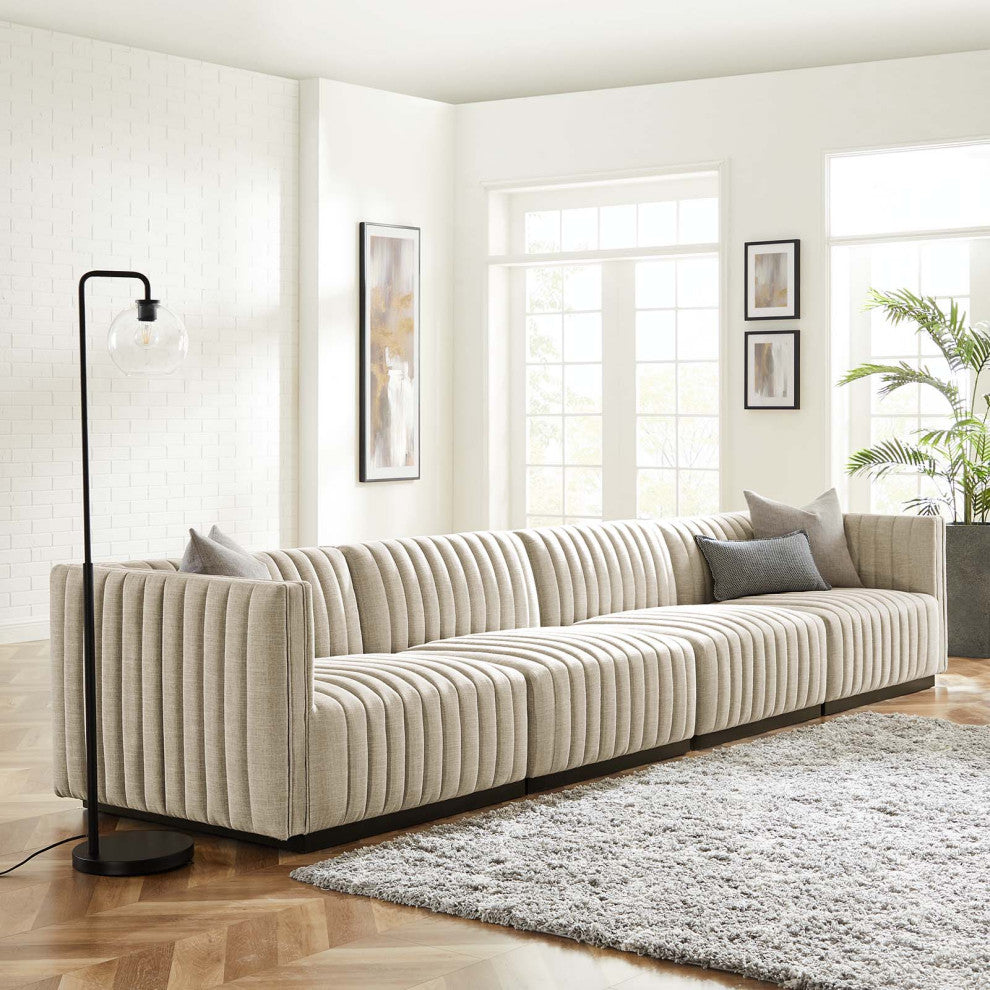 Conjure Channel Tufted Upholstered 4-Piece Sofa, Black Beige