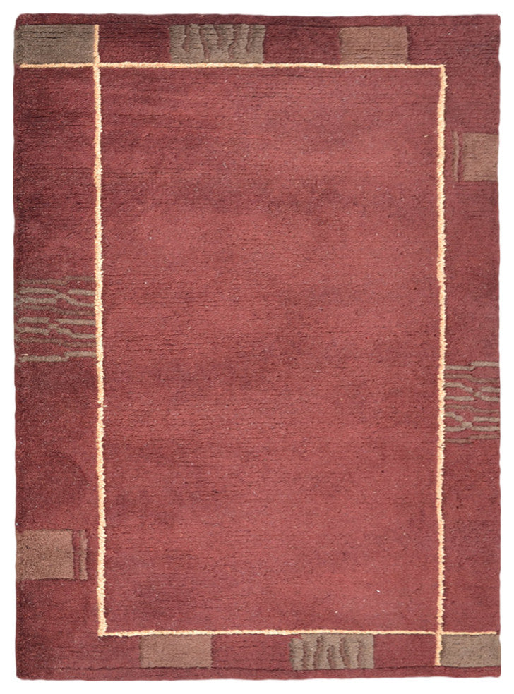 Hand Knotted Tibbati Wool Area Rug Contemporary Red