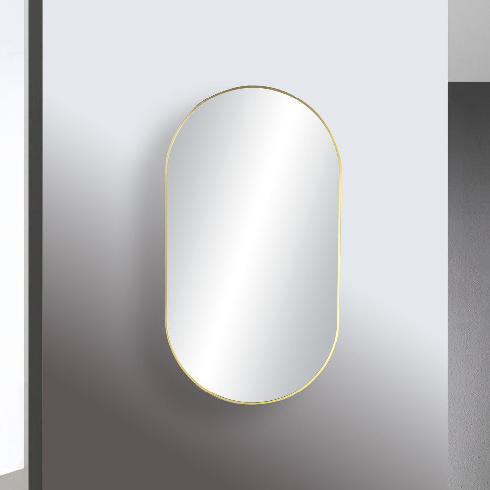 Metal Frame Shatterproof Wall Mount Mirror, FM4, Brushed Gold, 24"x44"