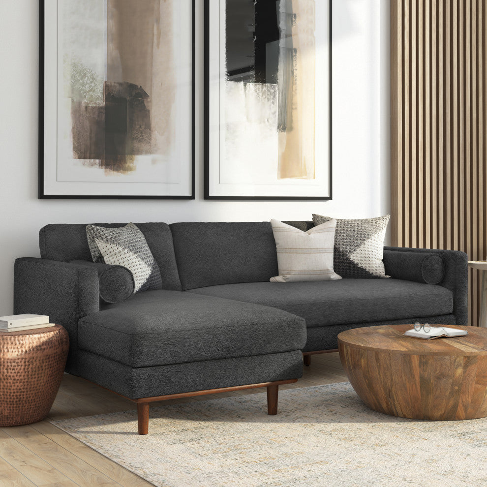 Morrison Mid Century Left Sectional Wide Sofa Tightly Woven Performance Fabric, Charcoal Grey