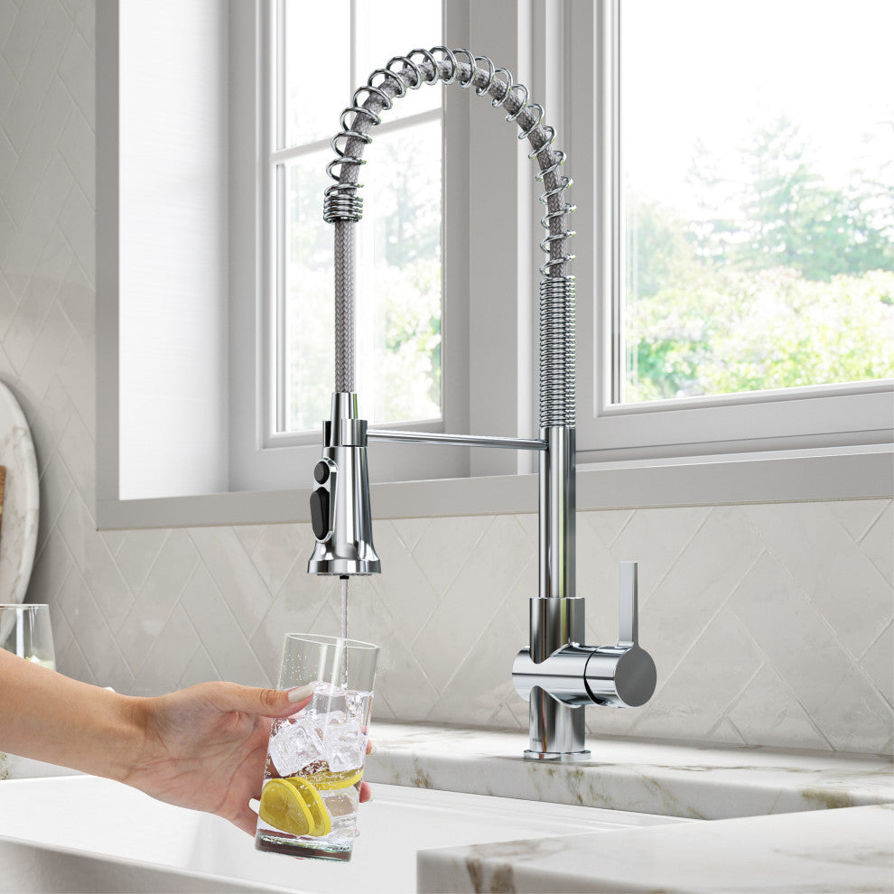 Britt Commercial Style 3-Function Pull-Down 1-Handle 1-Hole Kitchen Faucet, Chrome (Filter Kff-1691ch)