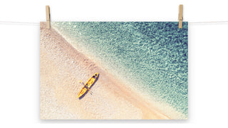 Yellow Canoe & Blue Sea with Soft Violet Effect Landscape Photo Loose Art Print, 12" X 18"