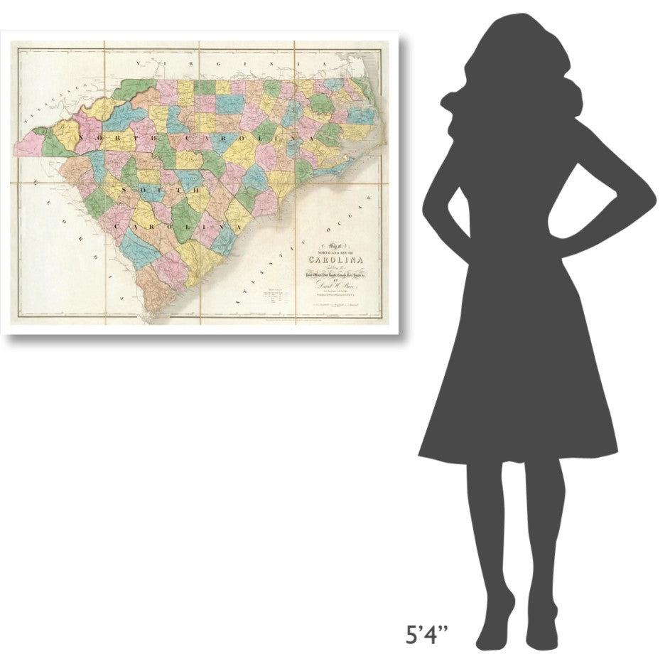 "Map of North and South Carolina, 1839" Paper Print by David H. Burr, 42"x32"