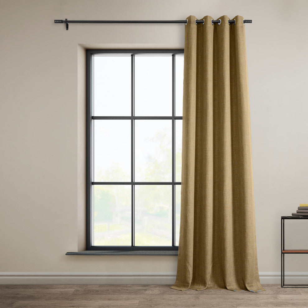 Faux Linen Grommet Room Darkening Curtain Single Panel, Butterscotch, 50w X 84l