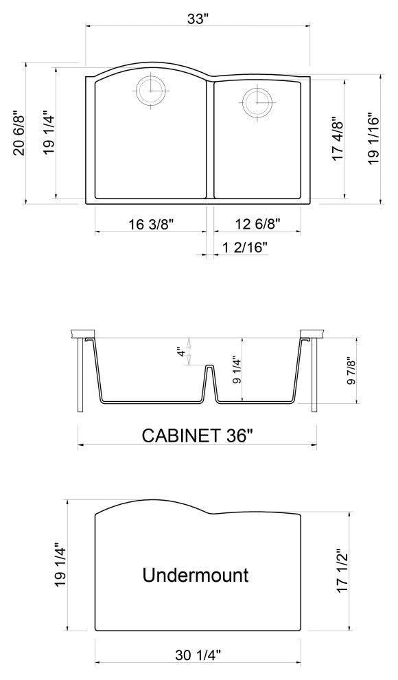 ALFI brand AB3320UM-B Biscuit 33 Inch Double Granite Composite Kitchen Sink