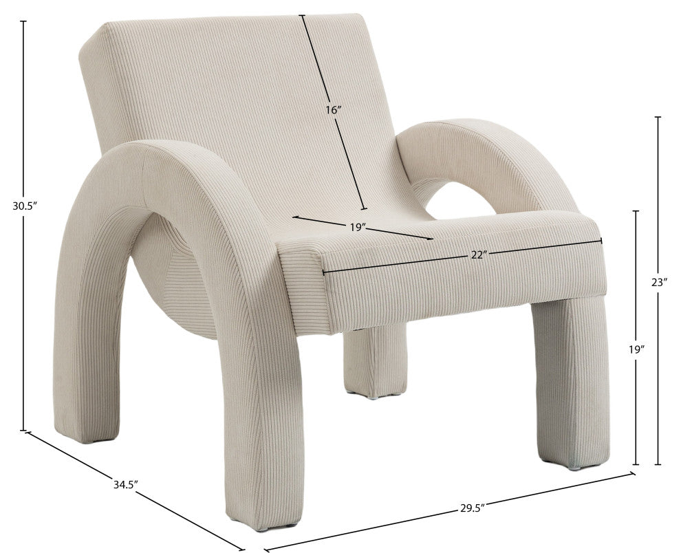 Corduroy Fabric Upholstered Accent Chair, Cream