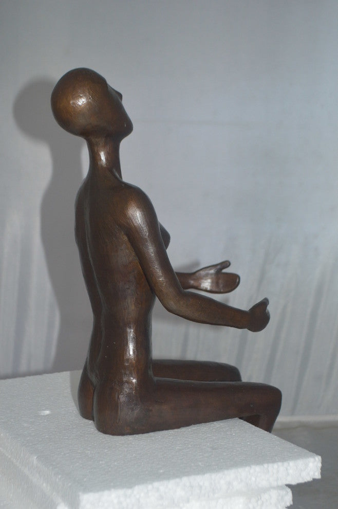 Abstract of Nude Girl sitting Bronze Statue -  Size: 9"L x 6"W x 21"H.