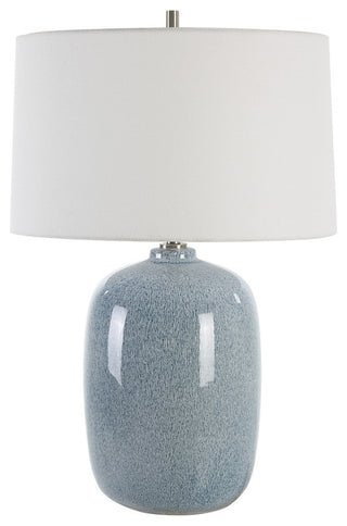 Mottled Sky Blue Cobalt Ceramic Table Lamp 27 in Oval Egg Shape Soft Elegant