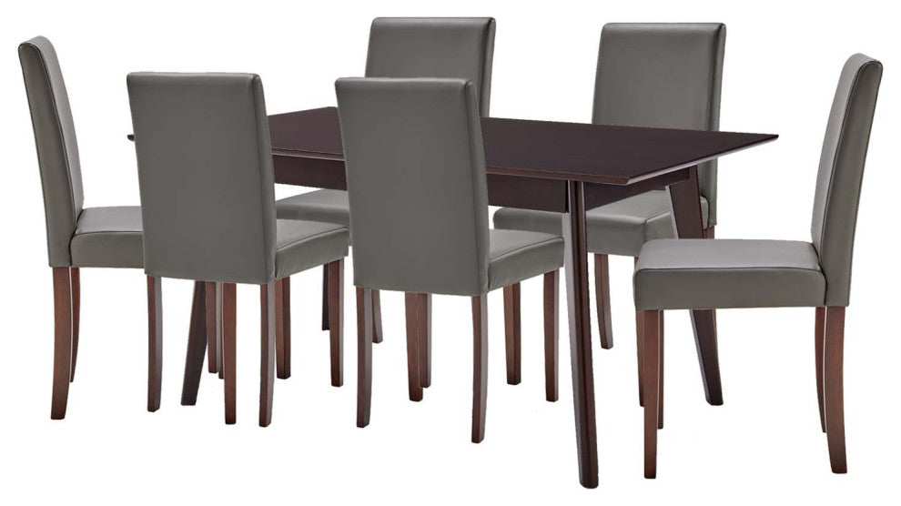 Side Dining Chair and Table Set, Faux Leather, Drak Brown Gray, Modern