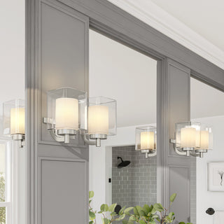 2 Light Modern Double Glass Bathroom Vanity Light in Nickel