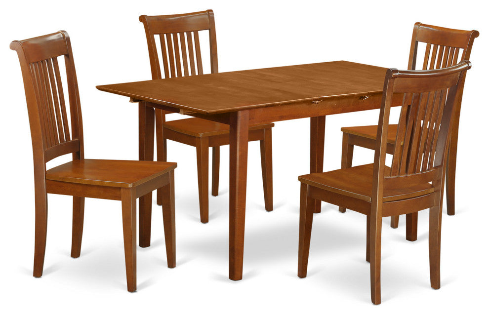 5 Pc Kitchen Table Set Table With Leaf And 4 Kitchen Chairs