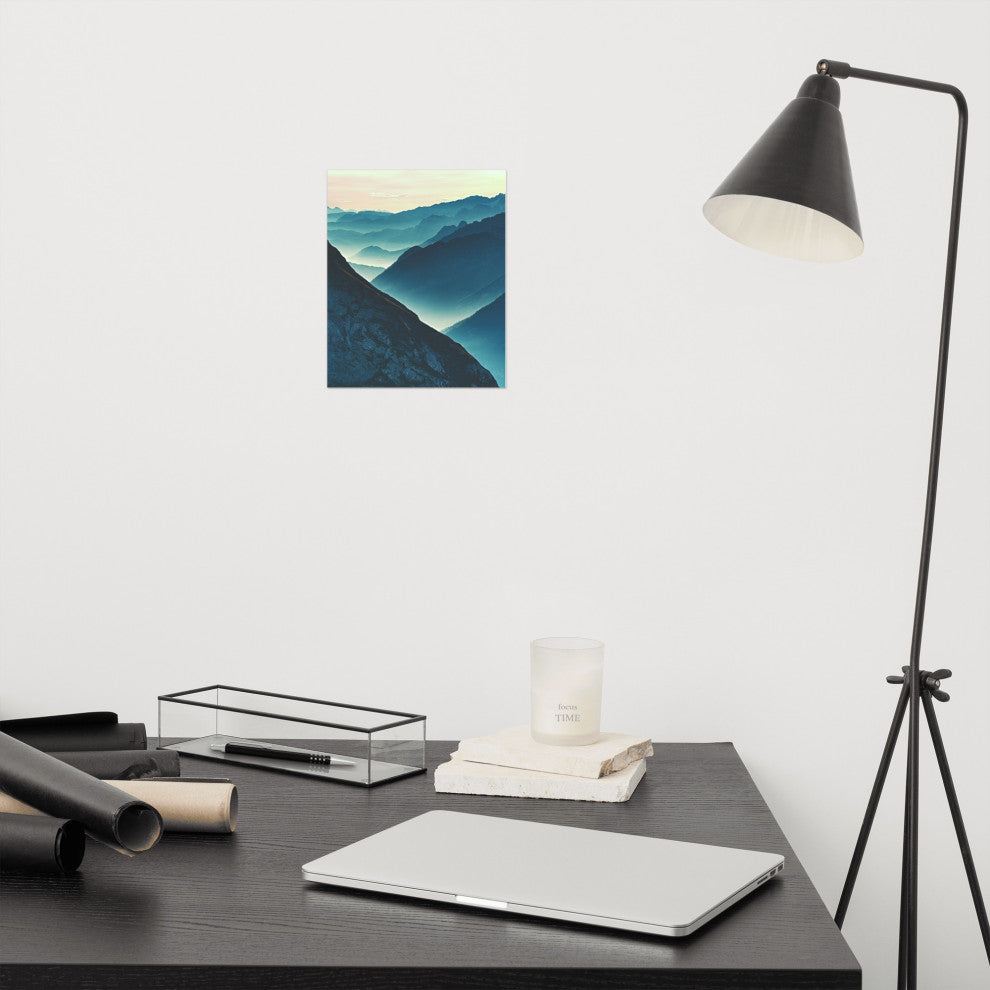 Misty Blue Silhouette Mountain Range Landscape Photo Unframed Wall Art Prints, 8" X 10"