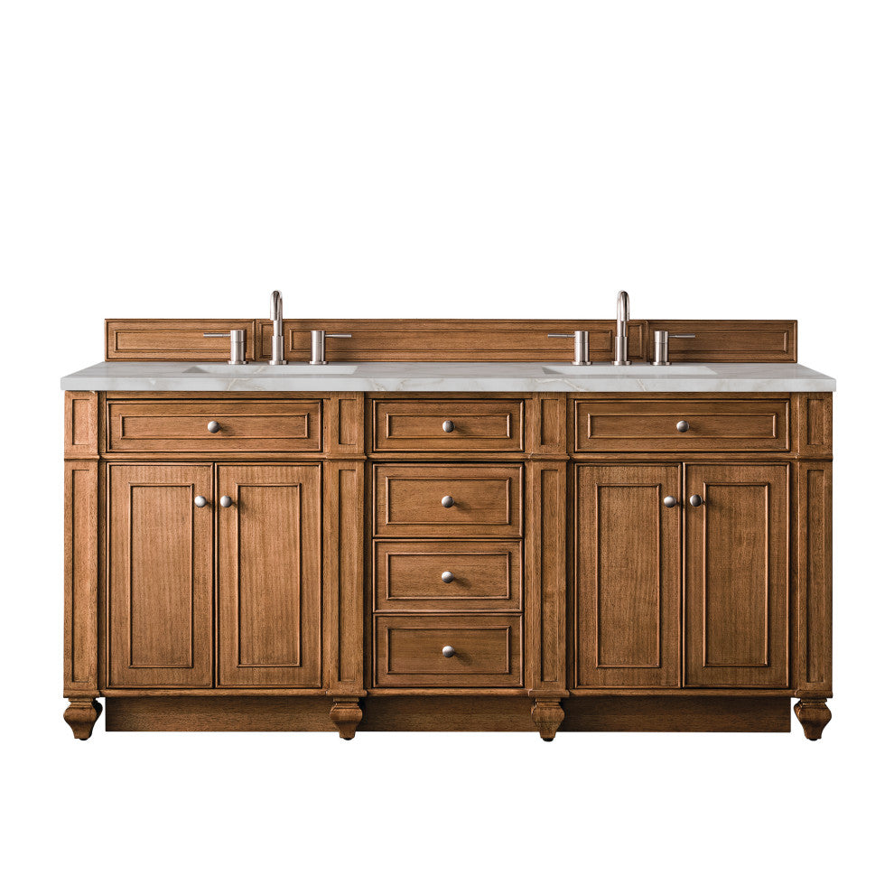 Bristol 72" Double Vanity Bright White, Saddle Brown, Victorian Silver, Three-Hole