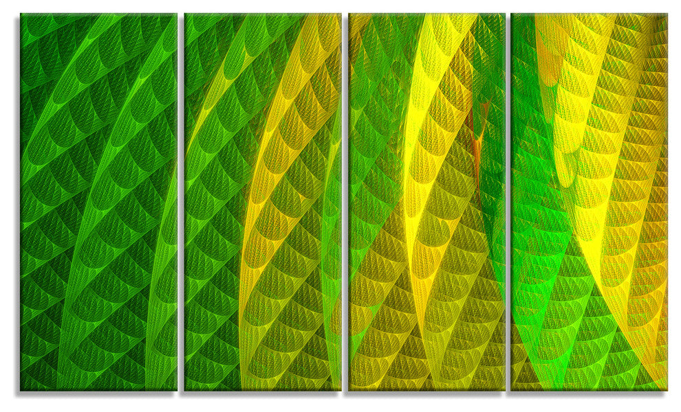 Layered Green Psychedelic Design, Abstract Canvas Art Print, 48"x28", 4 Panels